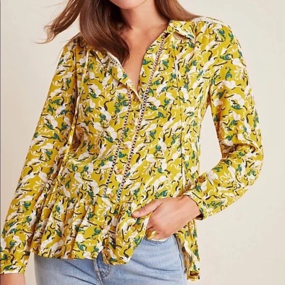 Anthropologie Tops - ANTHROPOLOGIE + MAEVE Janie Flounced Peasant Blouse Rabbit Printed Top